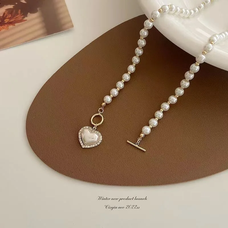 Elegant Pearl Necklace For Women Heart Pendant Necklaces Luxury Imitation Pearls Chain Necklaces Korean Jewelry Girls Gifts image 3