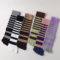 1 Pair Women Five-Finger Socks Black White Stripes Korean Style Soft Cotton Girls Five-Toe Split Toe Socks Outdoor Sports Socks