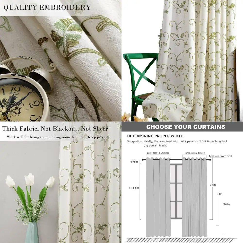 

Grass Green 52x84 Inch Energy-Efficient Embroidered Faux Linen Curtains with Grommet for Living Room
