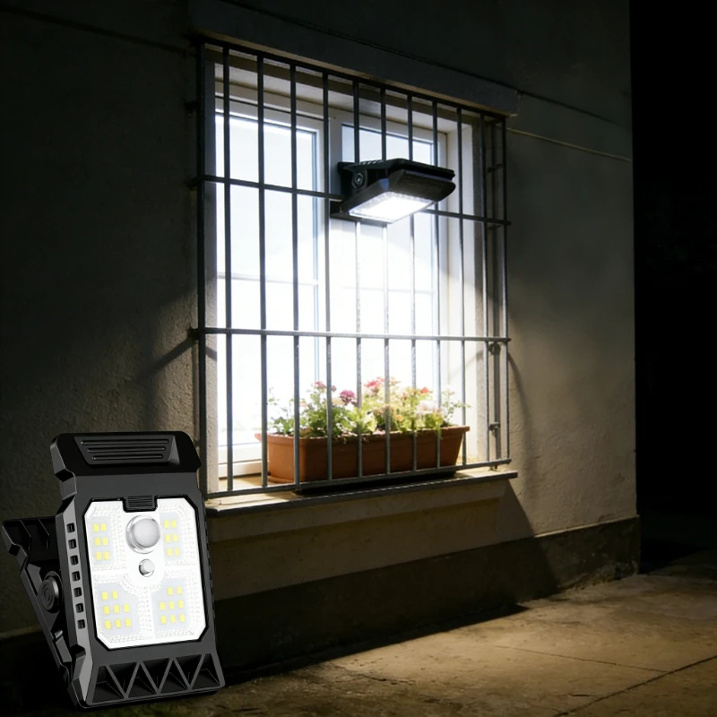 

Solar Powered LED Clip on Light, Motion Sensor Waterproof Outdoor Lamp for Fence, Balcony, Camping & Warehouse Decoration