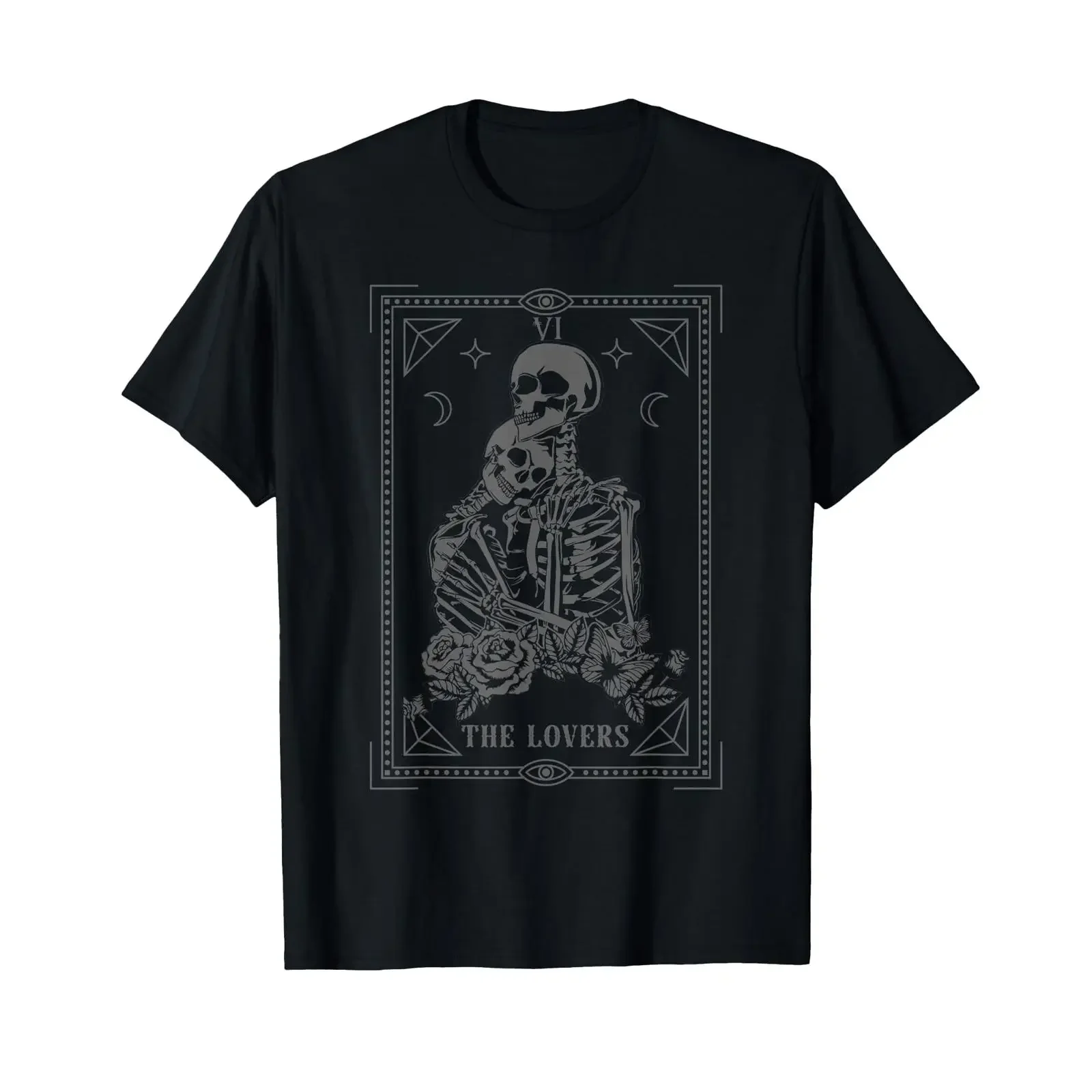 Tarot Card The Lovers Skeleton Couple Gothic Halloween T Shirt black vintage Washed streetwear Soft Versatile fashion homme