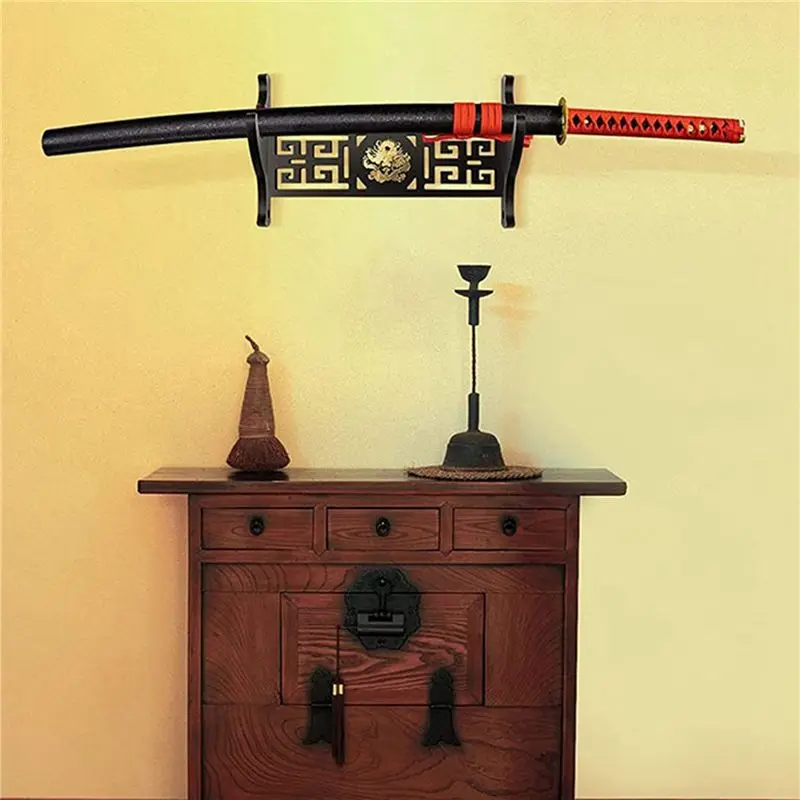 AB11 2X Legendary Creatures Sword Wall Mount Hook, Katana Display Hanger for Tanto Samurai Lightsaber, 1 Tier, Black Wood