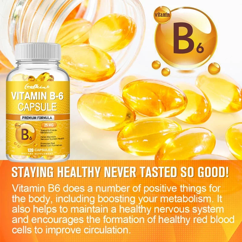 Vitamin B-6 Supplement - Maximum Absorption 120 Softgels Non-GMO, Gluten-Free