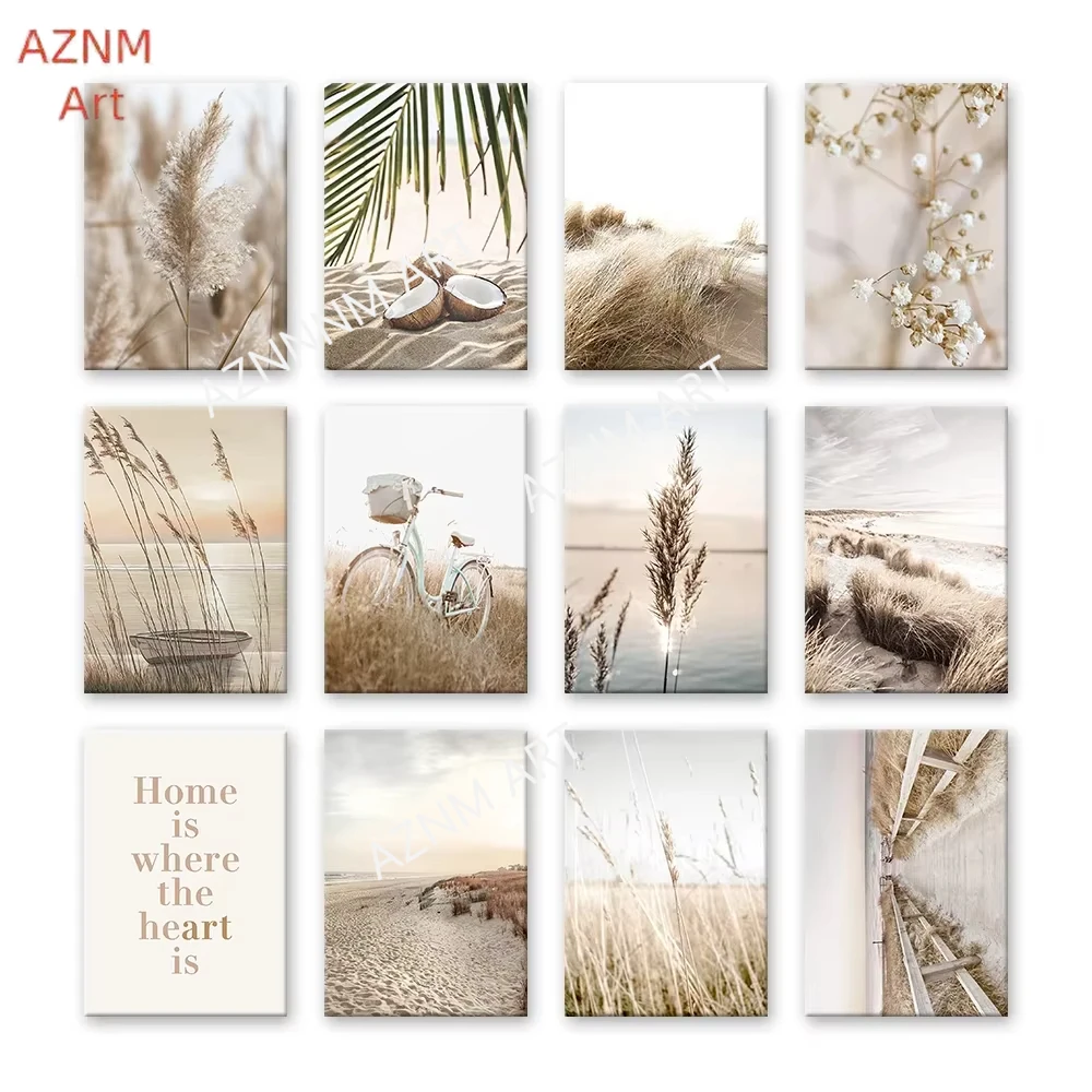 1PC Beige Reed Radfahren Rasen Landschaft Palm Blatt Kokosnuss Bild für Wand Poster Leinwand Malerei Kunstdruck Dekorativ für zimmer