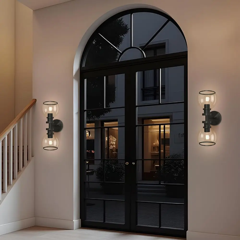 Pair of Modern Clear Glass Wall Sconces for Bathroom, Living Spaces, and More