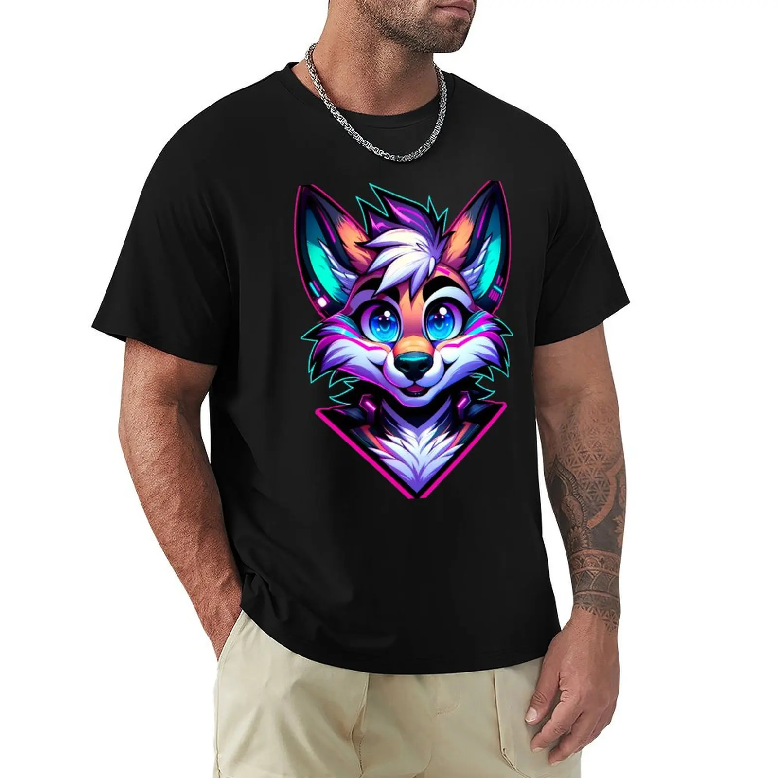 

Cyberpunk Neon Furry Anthro Fox T-Shirt cheap stuff oversizeds vintage graphic tee topping mens vintage t shirts
