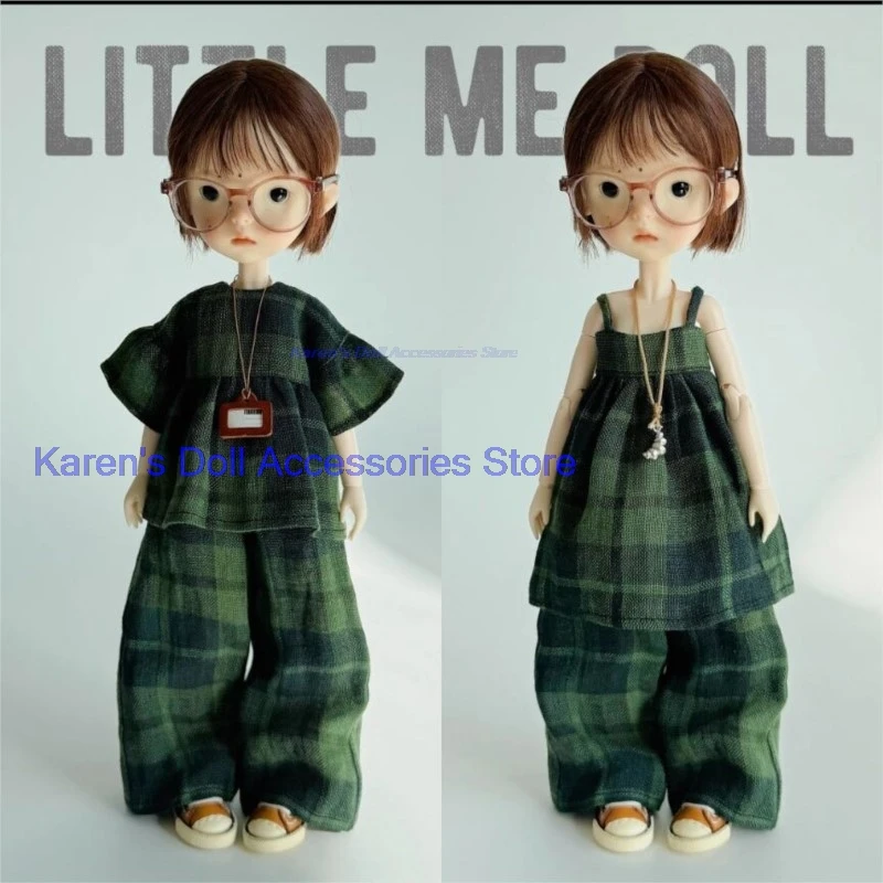 2pcs Artistic style green grid 2026 fashion design Blythe/landoudou tops+pants  (Fit for Lulu,ymy24,Ob22,24,26,zone, Jenny)