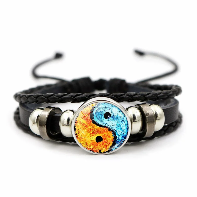 Yin Yang Tai Chi Leather Bracelet for Women Men Cat Life Tree Vintage Photo Multilayer Beaded Bracelets Gift