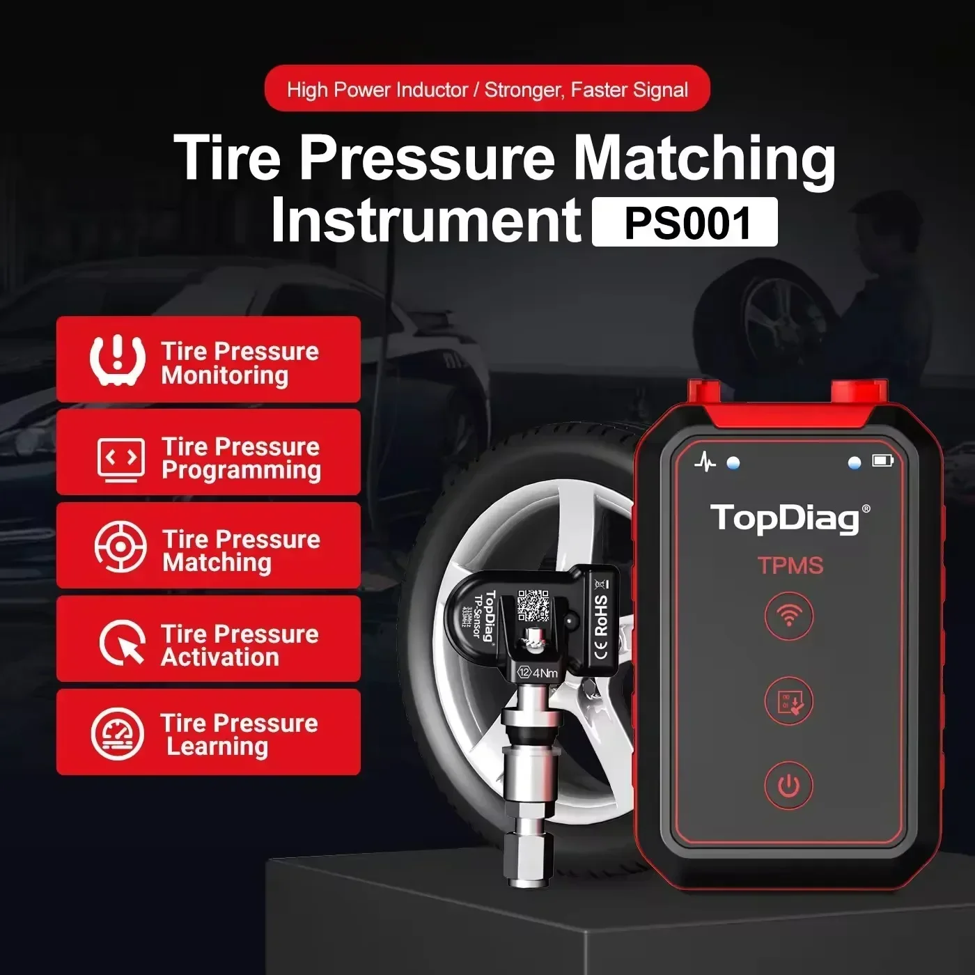 

TopDiag PS001 Автомобильный TPMS OBDII диагностический сервисный инструмент Активация датчиков высвобождения Программный комплект Инструмент для соответствия давления в шинах