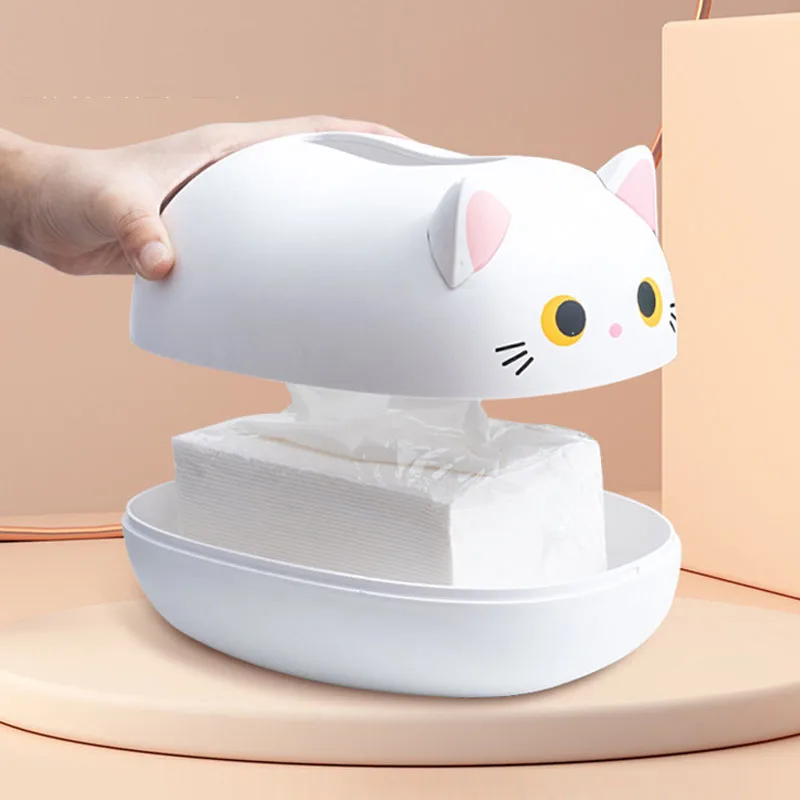 Kawaii Cat กล่องเดสก์ท็อปห้องน้ำที่ยึดกระดาษห้องครัวผ้าเช็ดปากกล่องเก็บ Wc Wadah Kertas สไตล์นอร์ดิกตกแต่ง