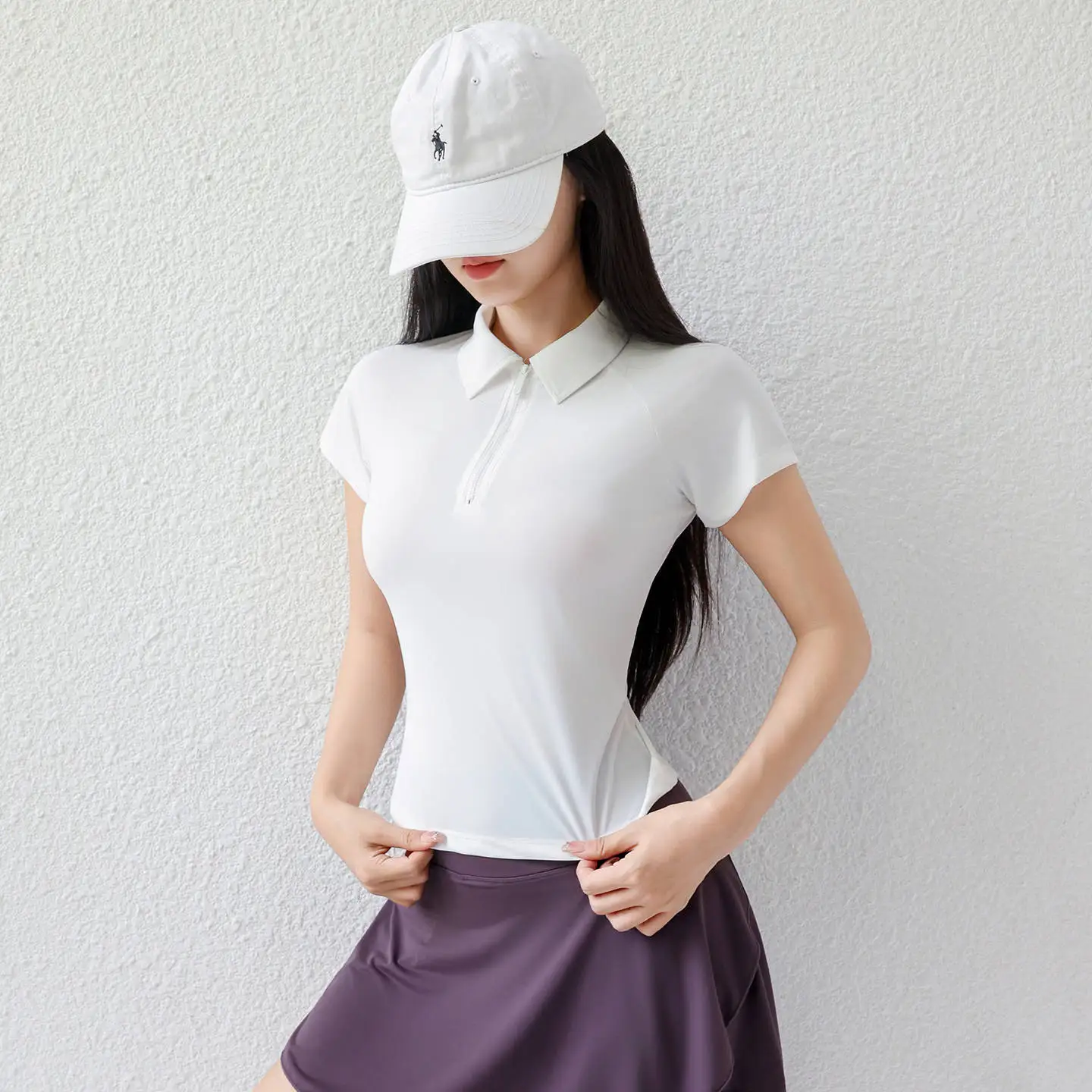 

Женская футболка-поло для гольфа с воротником до половины молнии, эластичная футболка для йоги — быстросохнущая спортивная рубашка для летнего бега, бадминтона и тренировок