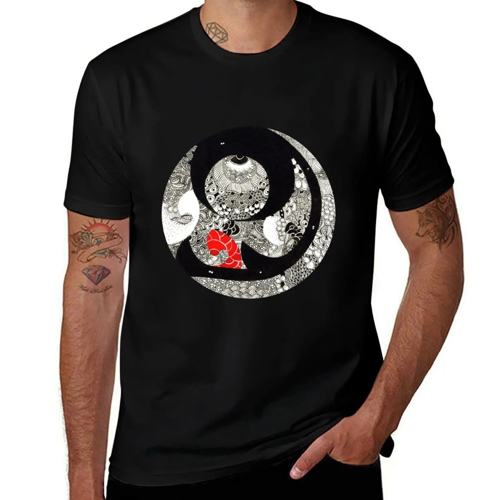 Neue Erde Black and red ink drawing of abstract patterns by Mokusho Abigaelle Richard T-Shirt Big Size Simple T-Shirt