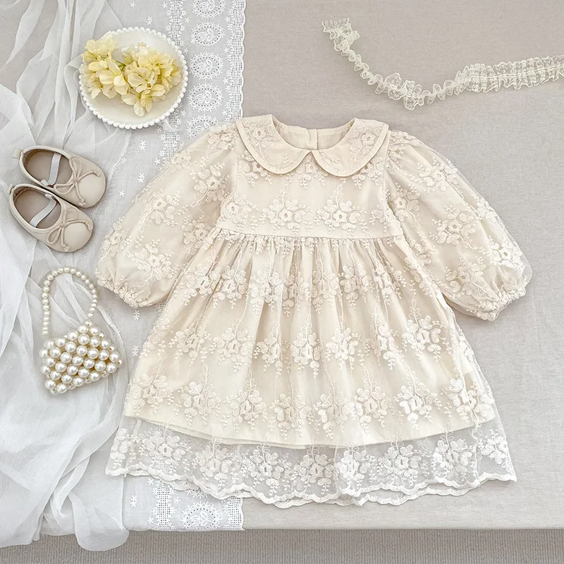 

Autumn New Girls' Dress Infant Stylish Embroidered Mesh Romper Princess Dress for Baby Girls