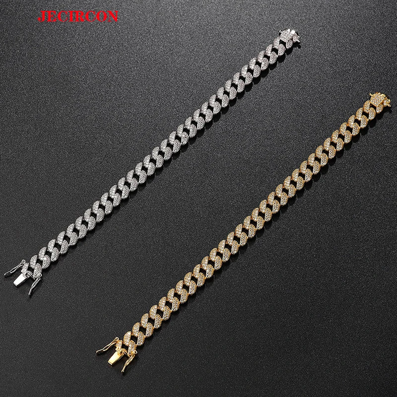 

JECIRCON Full Diamond Moissanite Cuban Chain Bracelet Couple Trendy Street Hip Hop 925 Sterling Silver Light Luxury Hand Jewelry