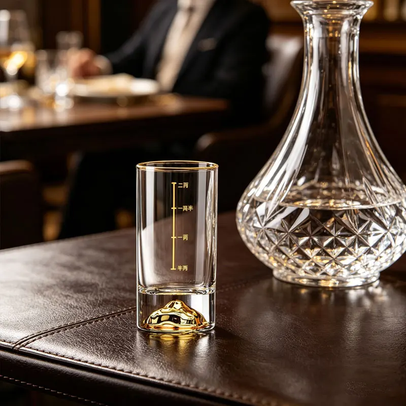 Luxury Cocktail Glass 2pcs Sets Crystal Gold Foil Glass Cup Golden Mountain Shaped Wine Glass 50ml/100ml High End Spirits Cup