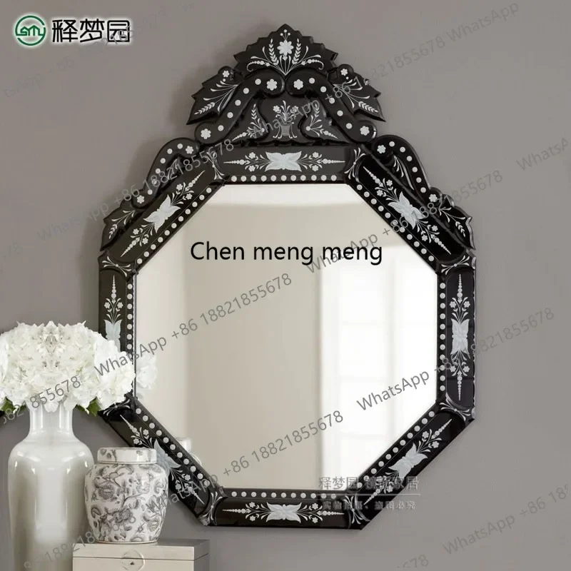 CC 45European neoclassical carved mirror bathroom comb cosmetic mirror entrance decorative mirror hanging wall