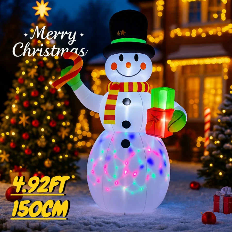 

4.92FT Inflatable Toy Snowman Hat Christmas Decoration for Yard With LED Xmas Supplies Home Decoration Ornament Festive Gift