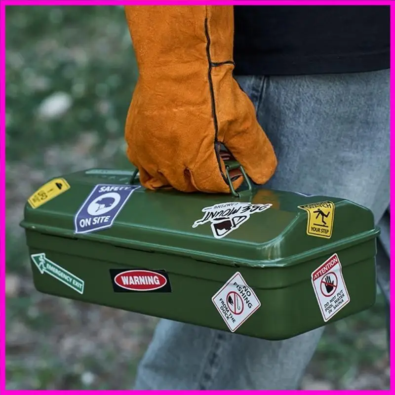 

57BE Portable Outdoor Metal Storage Box with Personalizeds Stickers for Camping