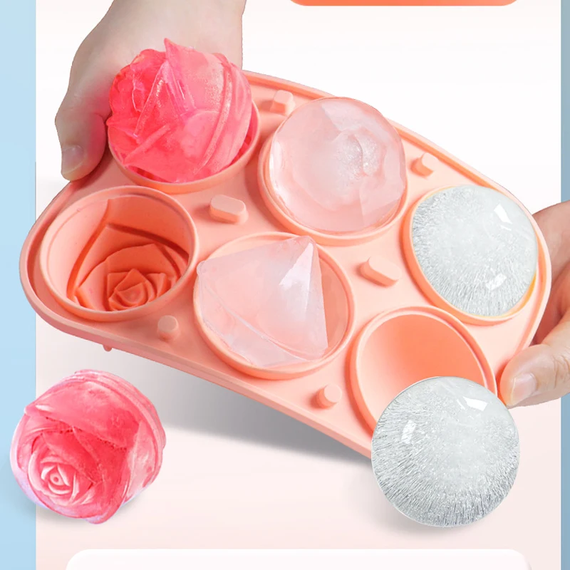 3D розовые бриллианты, круглые формы для кубиков льда, 4/6 сетки, лоток для кубиков льда, форма цветка, силиконовый льдогенератор, кухонная барная посуда, аксессуары для инструментов