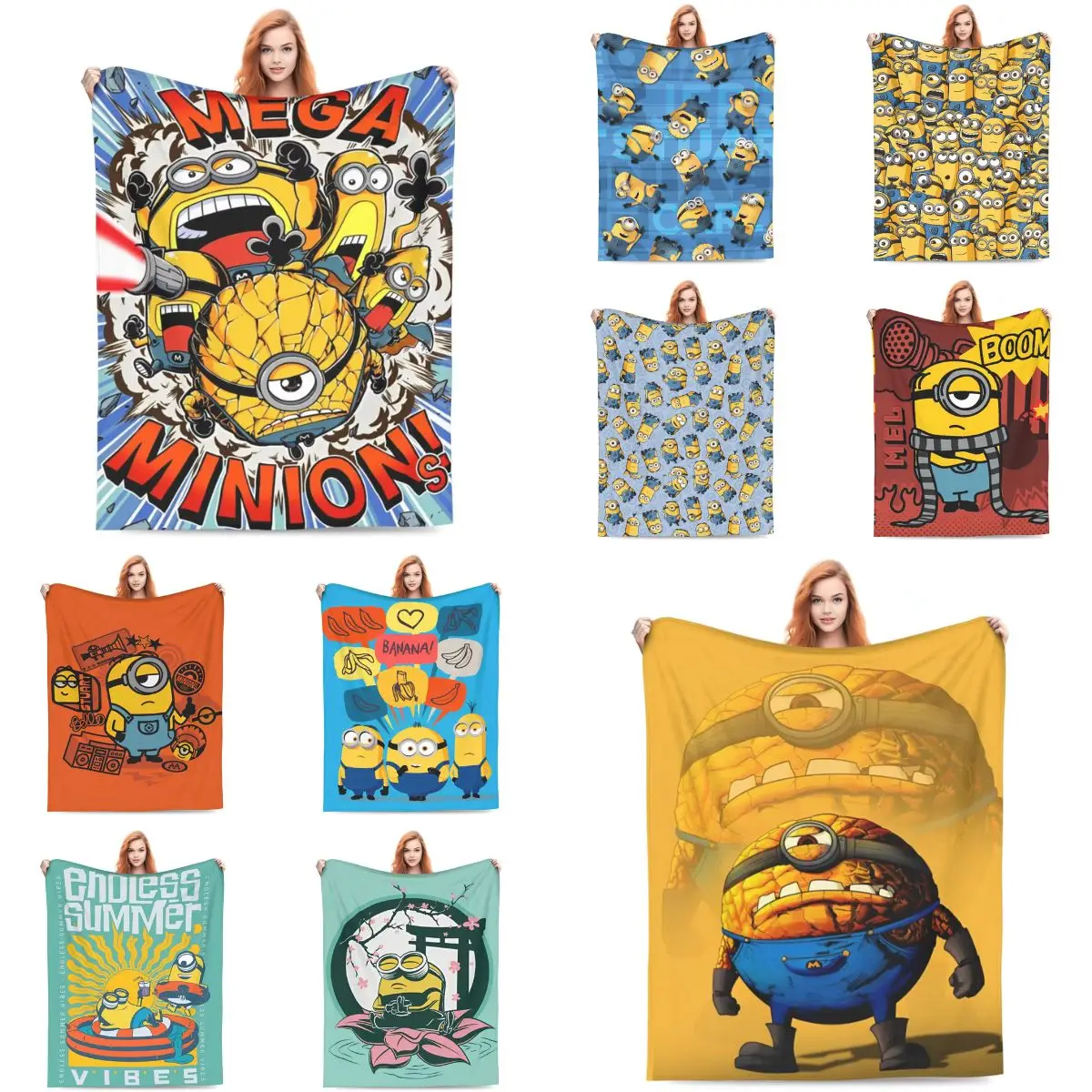 Mega Minions Blanket Warm Soft Novelty Plush Throw Blanket For Couch Chair Picnic Flannel Bedspread Bed Cover