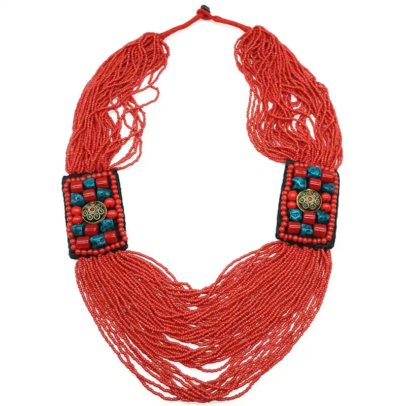 Traditional Tibetan Ethnic Big Necklace Red Mini Beads Necklace With Tag 2024 New Spring TNL504