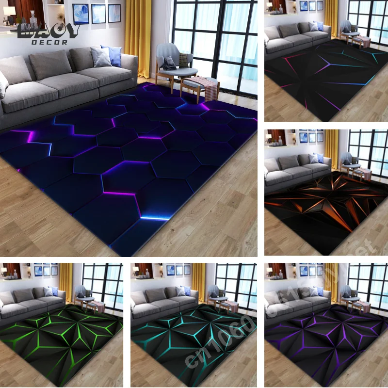 3D Visual geometry Carpet for Living Room Home Sofa Coffee Tables Bedside Area Rugs Anti-slip Bar Activity Decorative Floor Mats