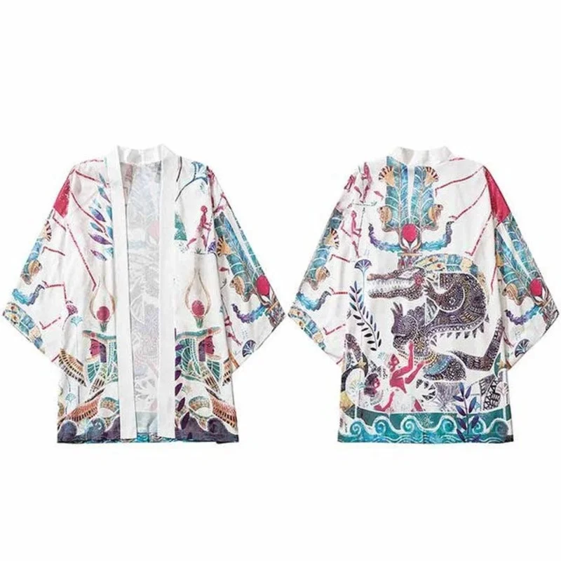 ZENJIRO KIMONO Camicia stampata estiva a maniche corte da uomo Moda Tendenza nazionale Harajuku Cardigan retrò Kimono Estate giapponese