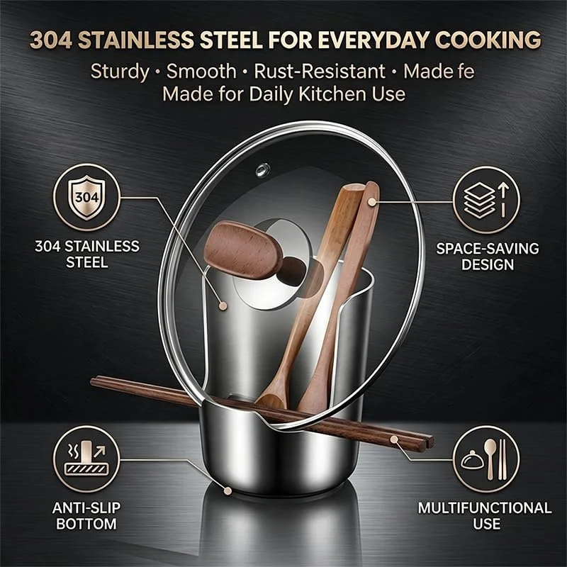 Stainless Steel Kitchen Utensil Holder Pot Lid Rest Thickened One Piece Countertop Storage For Spatula Ladle Spoon Chopsticks