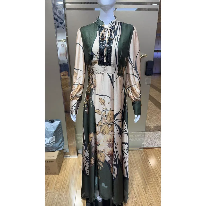 

2025Middle East European American Foreign Trade Muslim Women's Clothing Beaded Tie Strap Dress Without Belt