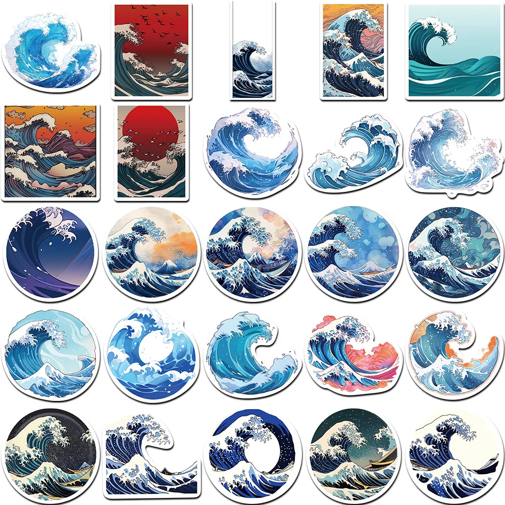 10/25/50pcs Graffiti Sea Wave Beach Painting Stickers for DIY Scrapbooking Phone Decor Laptop Guitar Car Skateboard Water Bottle