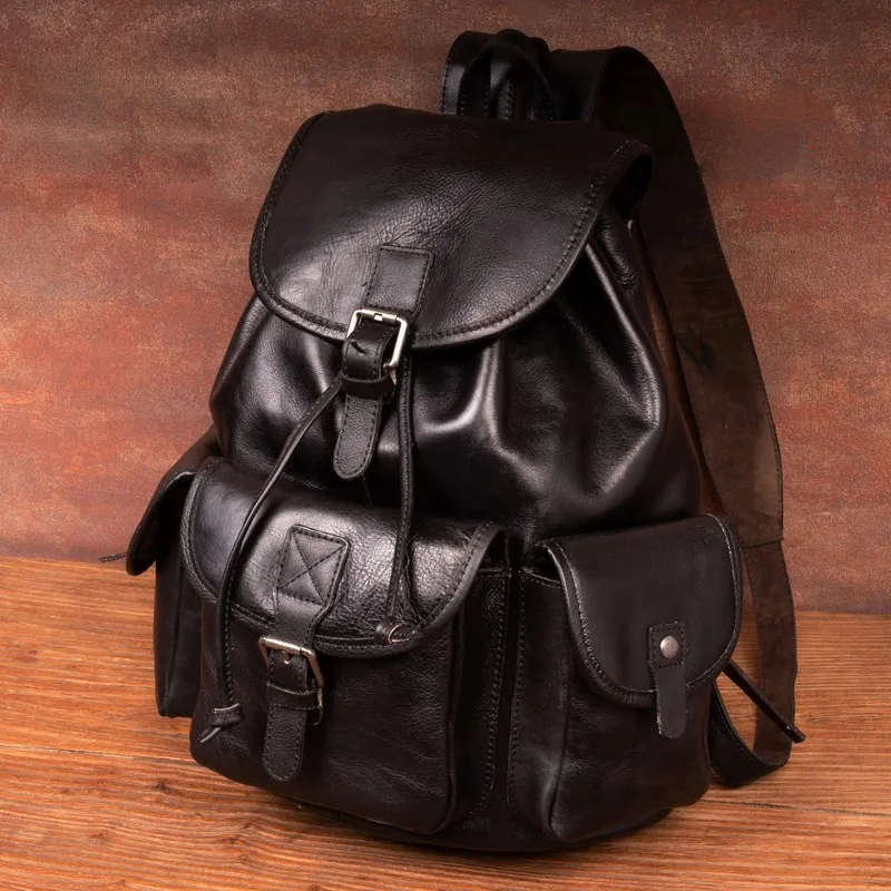 Hand-tanned cowhide backpack casual men's leather backpack travel Baotou layer cowhide commuter computer backpack