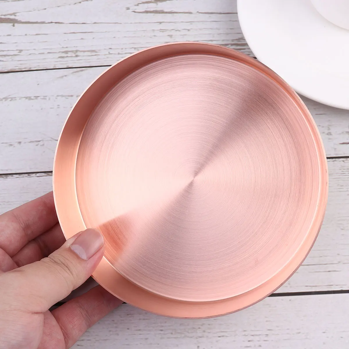 

Copper Jewelry Tray 14 Cm Round Desk Decor Storage ganizer Plate for Rings Necklaces Earrings Gifts Metal Display