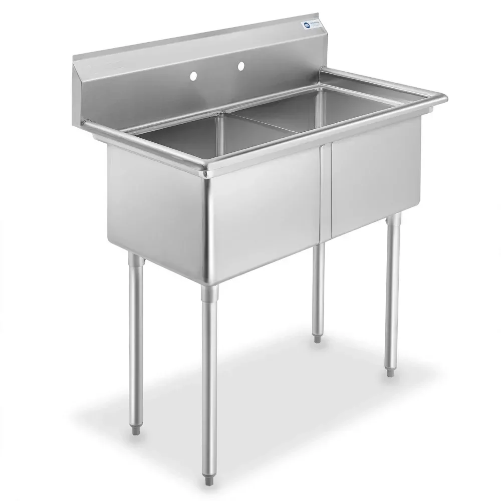 2 Compartment Commercial Stainless Steel Utility Sink, NSF Certified Kitchen Prep Sink for Restaurant, Garage, Kitchen Sinks