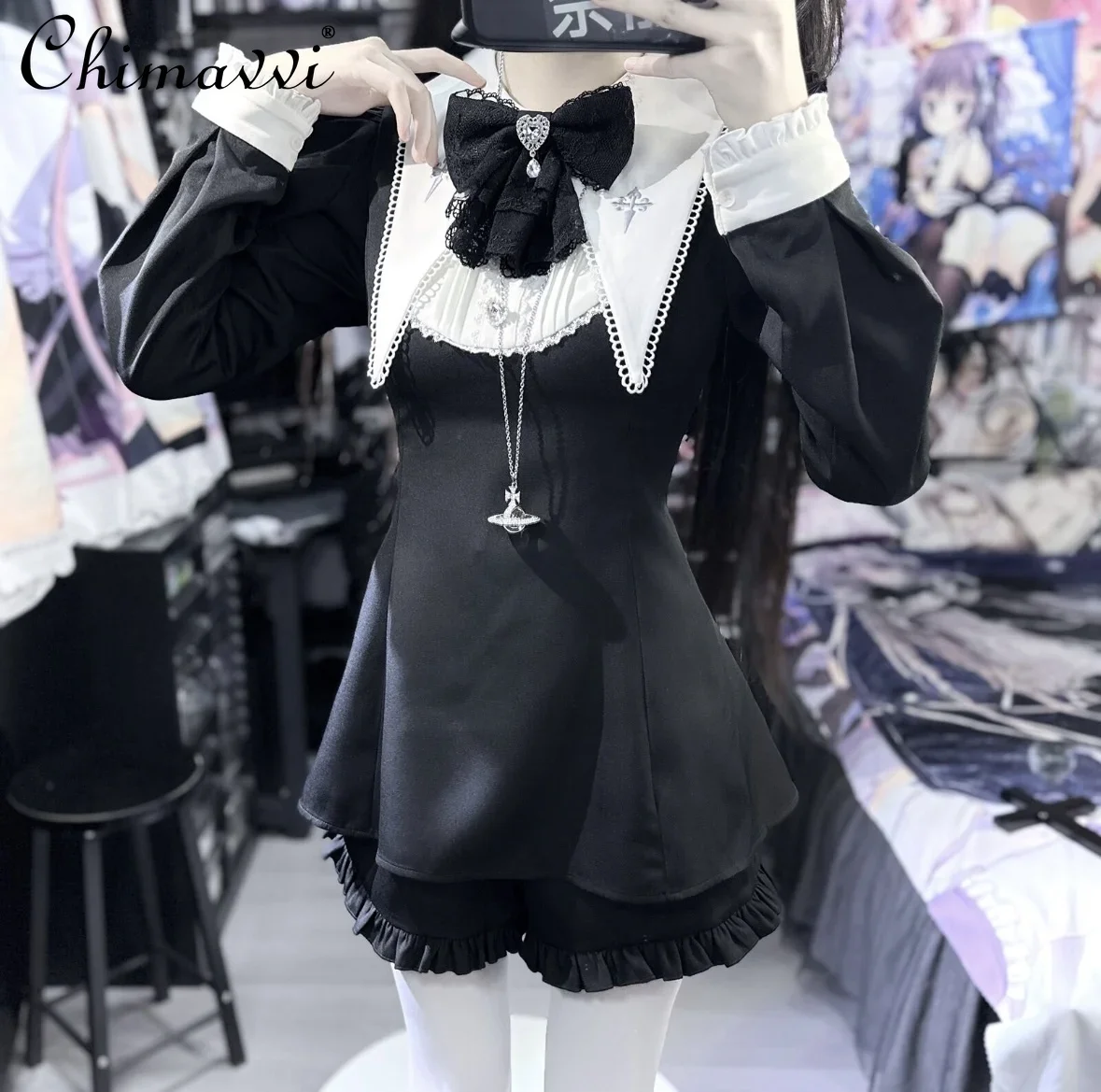 Original Japanese Mine Series Mass-produced Long-sleeved Dress and Shorts 2-piece Set Spring New Sweet Girl Lady Lolita Sets