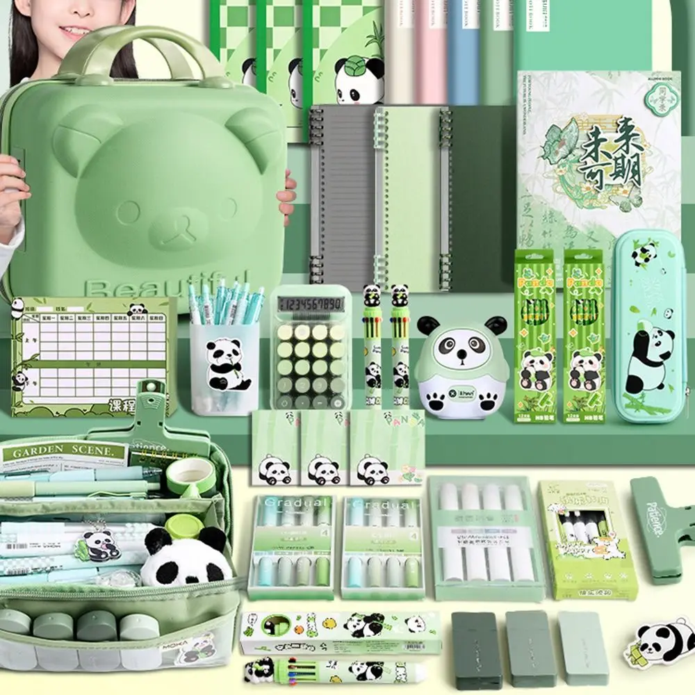 

Durable Student Gift Panda Stationery Set Pencil Case Stickers Stationery Gift Pack Learning Supplies Handbag Ruler Set