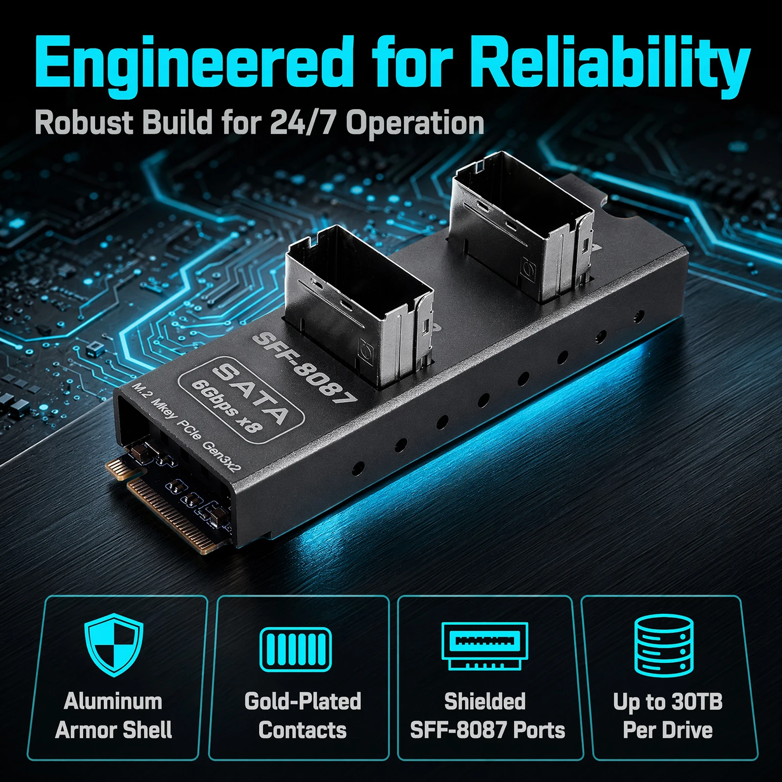 M2 M-Key To 2 Port SFF8087 SATA6Gx8 Hard Drive Adapter Expansion Card Adapter Adapter Converter Card Module for Storage Upgrade