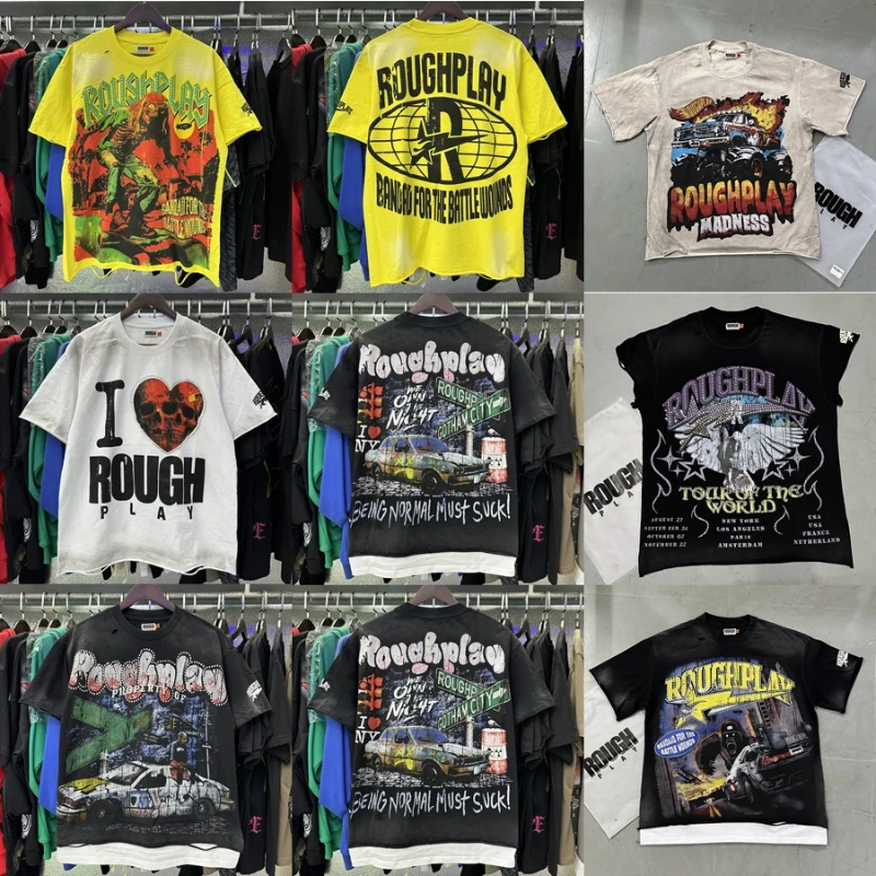 

Американский стиль, ретро, стираная футболка с короткими рукавами и короткими рукавами, повседневная уличная одежда, грубая футболка с короткими рукавами