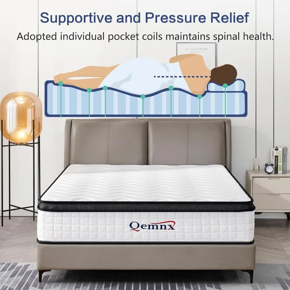 Medium Firm Hybrid Mattress - 12 Inch Memory Foam with Pocket Springs, Enhanced Edge Support, Motion Isolation for Premium Sleep image 6