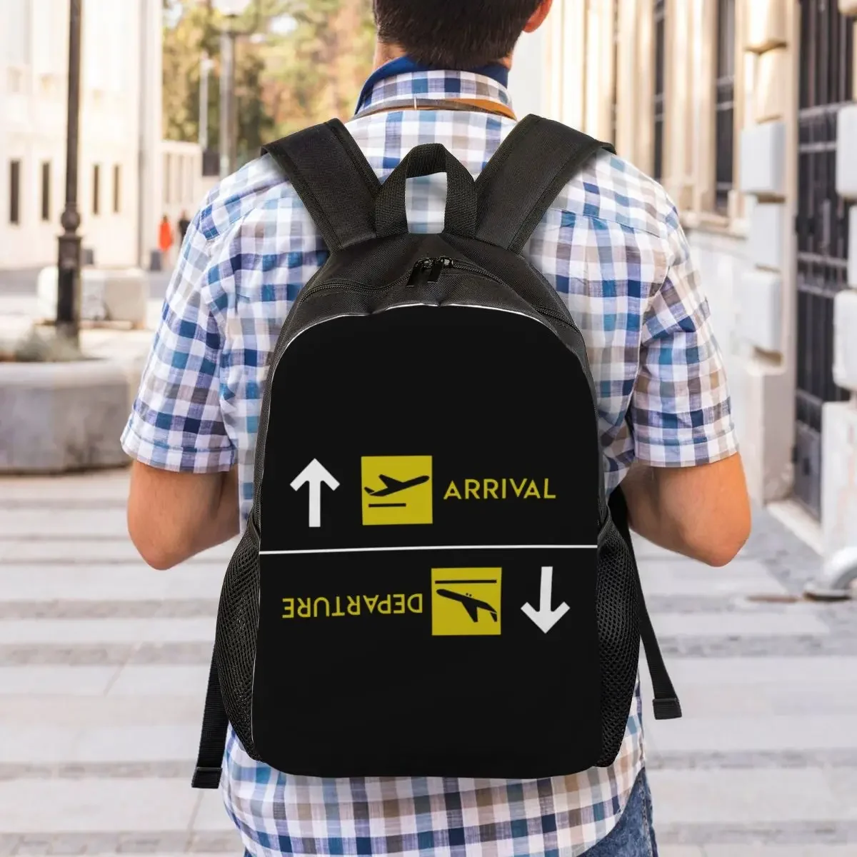 Custom Pilot Aviation Departures Arrivals Backpack School Computer Bookbag Airport Airplane Aviator College Student Daypack Bags