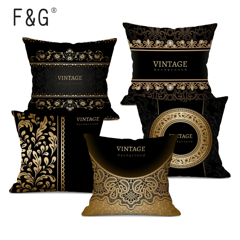 Quality Vintage Retro Stylish High Density Decorative Pillow Covering Throw Sofa Seat Car Cushion Cover Black Gold Frame Fashion