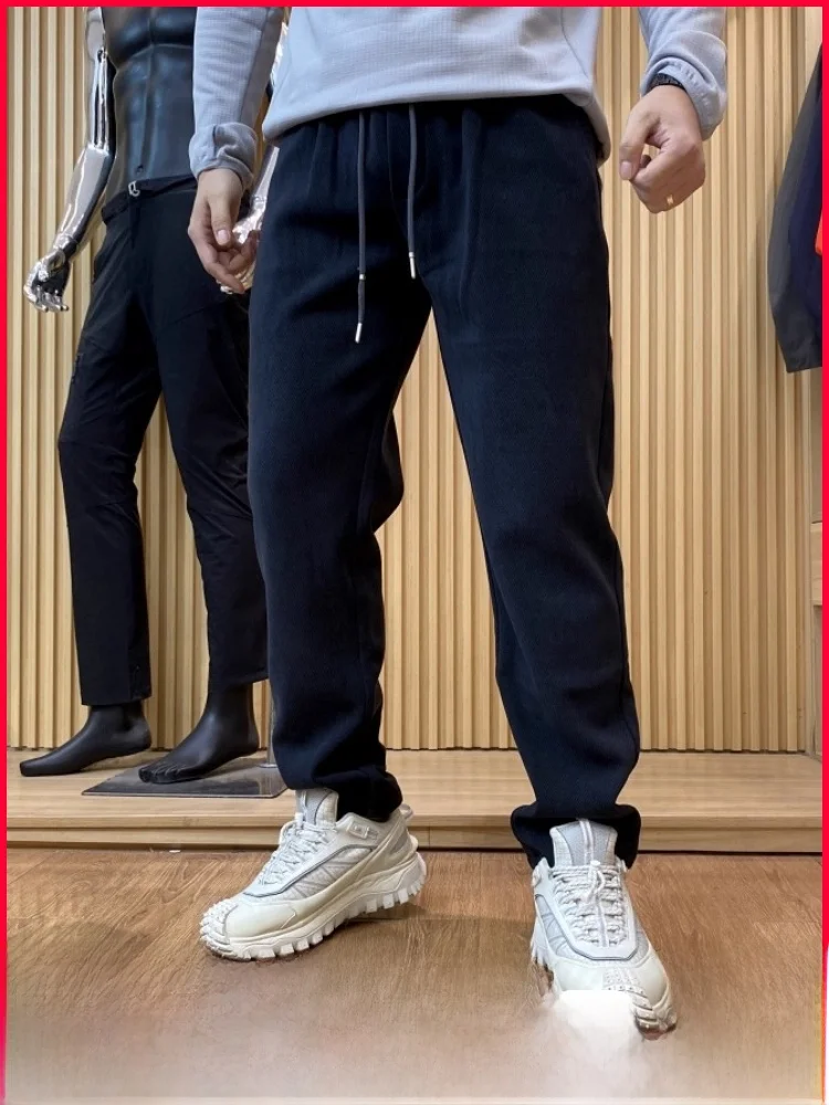 

Thiened Flannel Men's Straight Leg Casual Pants Autumn Winter Warm Pure Color Inteated Fce Comfortable Leisure Trousers