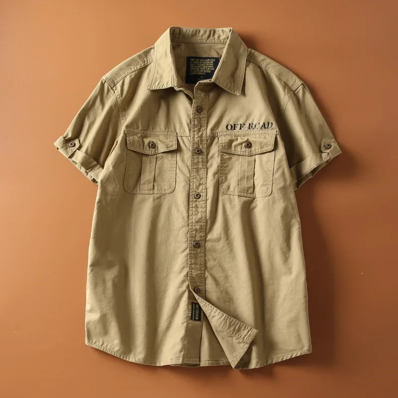American Retro Multifunctional Multi Pocket Workwear Shirt for Men Washed Casual Shirt Suitable for Outdoor Sports and Hiking