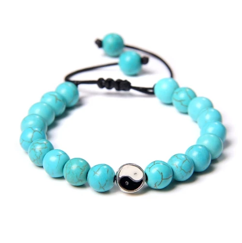 Amazon Retro Tai Chi Yin Yang Drawstring Bracelet Turquoise Beads Couple Bracelet for Men and Women