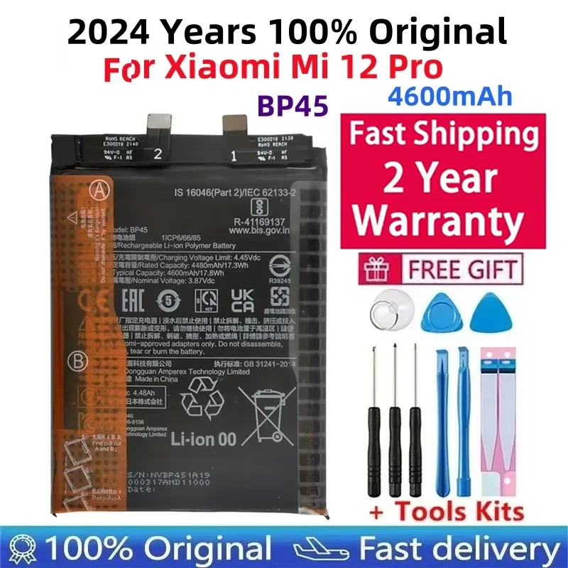 2024 Years 100% Original New 4600mAh BP45 High Quality Battery For Xiaomi Mi 12 Pro Phone Replacement Batteries Fast Shipping