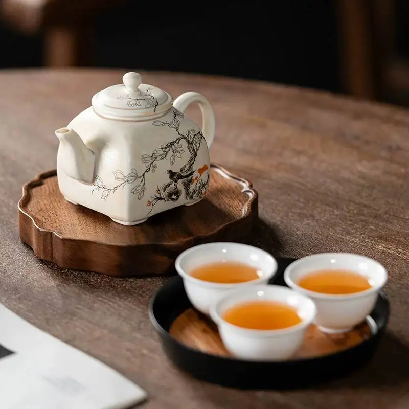 Delightful Four Sided Soda Glaze Ceramic For Kung Fu Tea Large Household Tea Set With Teapot And Teacups