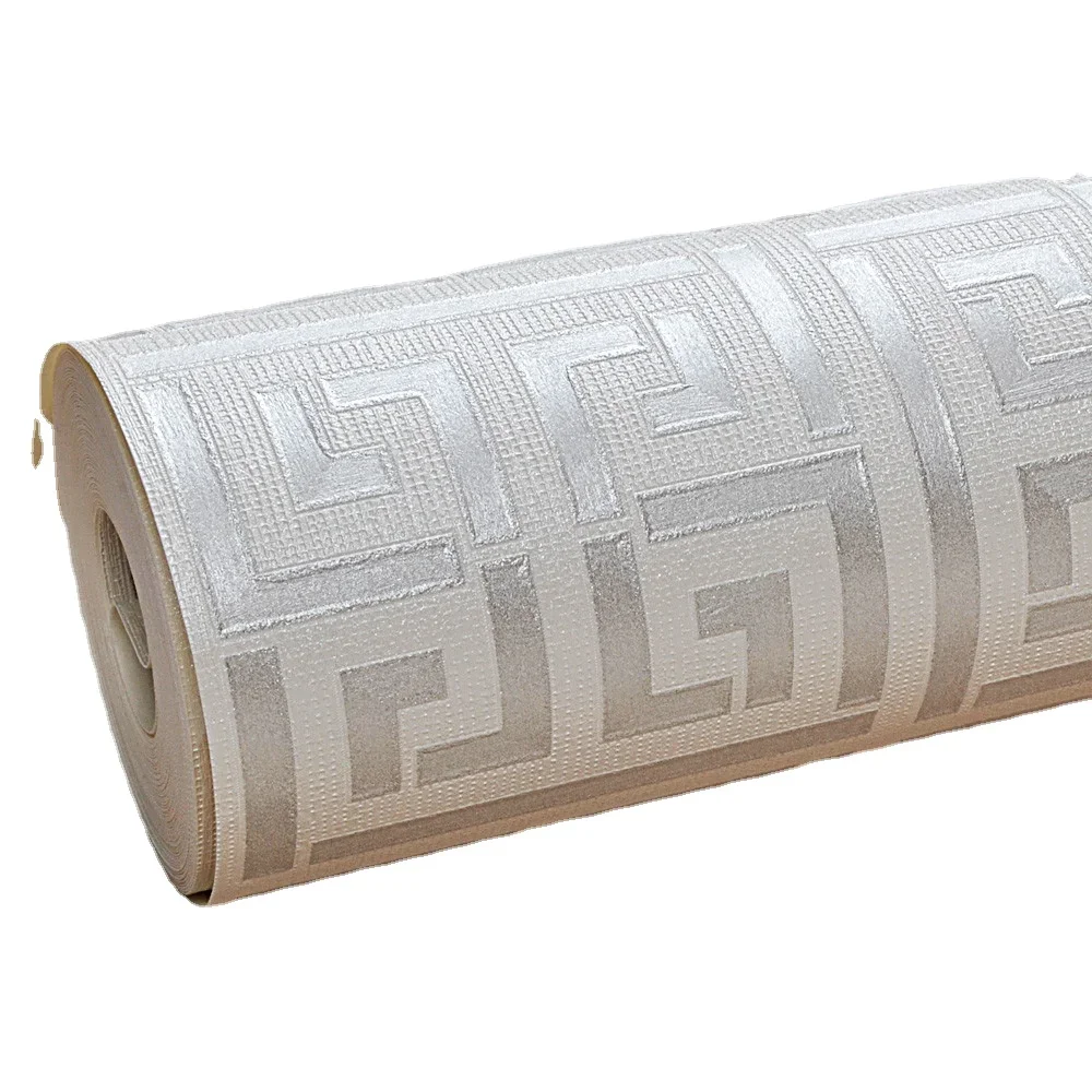 3D White Gold Greek Key Pattern Wallpaper, Não auto-adesivo, Decoração moderna, Decoração do quarto, 10m