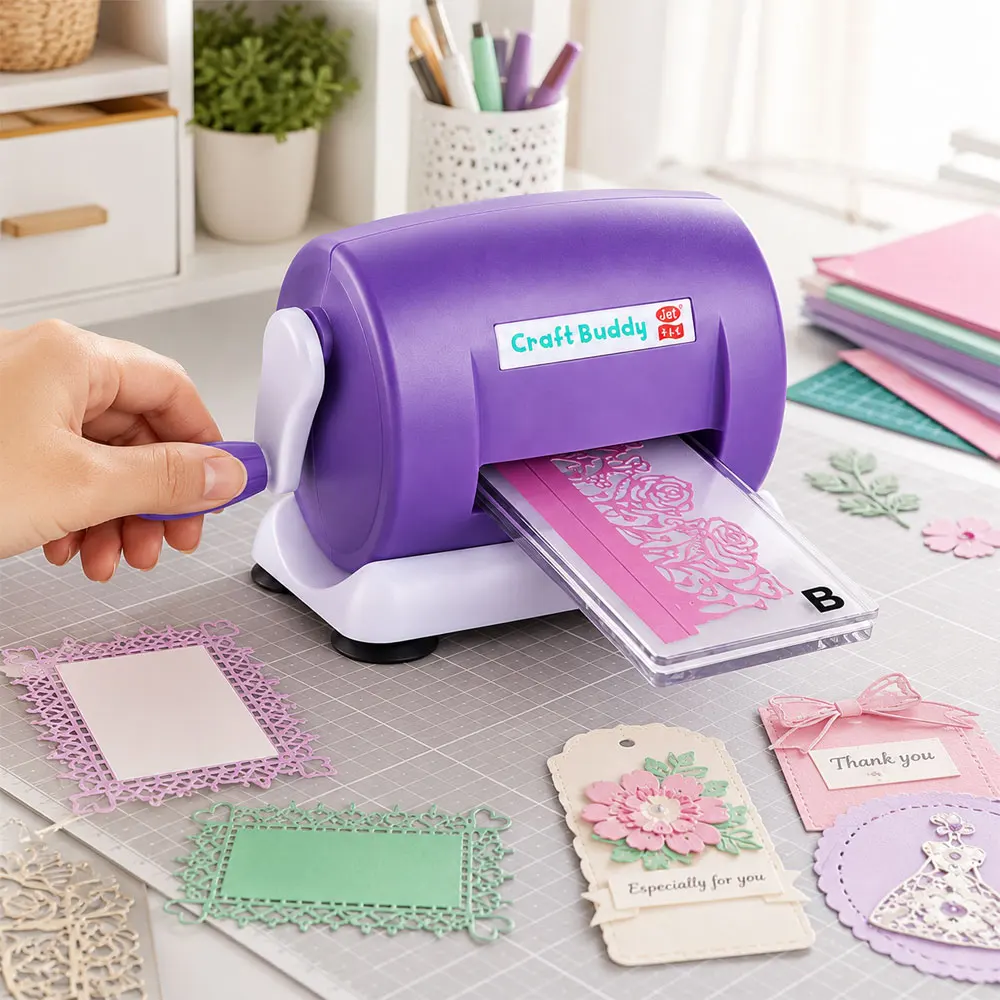 Machine de découpe manuelle mini violette, découpeuse artisanale de 3 pouces avec plaques A/B pour scrapbooking, cartes et kits de loisirs créatifs