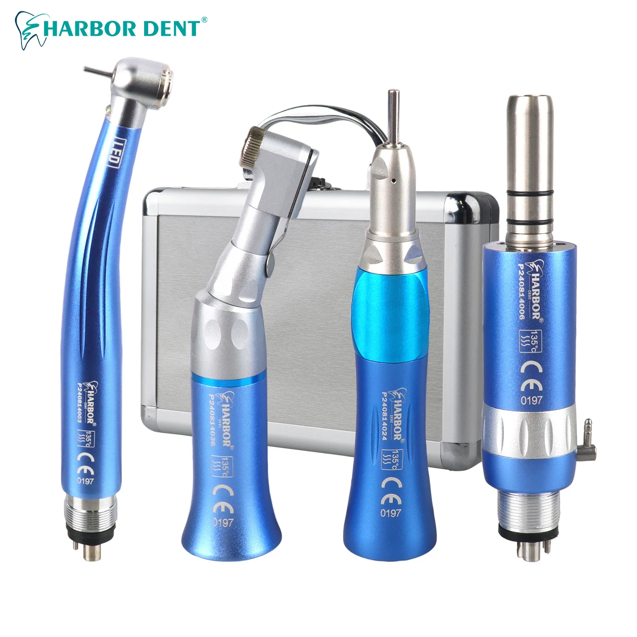 

4Pcs/Kit Dental LED High Speed Handpiece Metal Box Kits With Lights E-generator Push Button 3 Water Spray Air Turbine 2/4 Holes