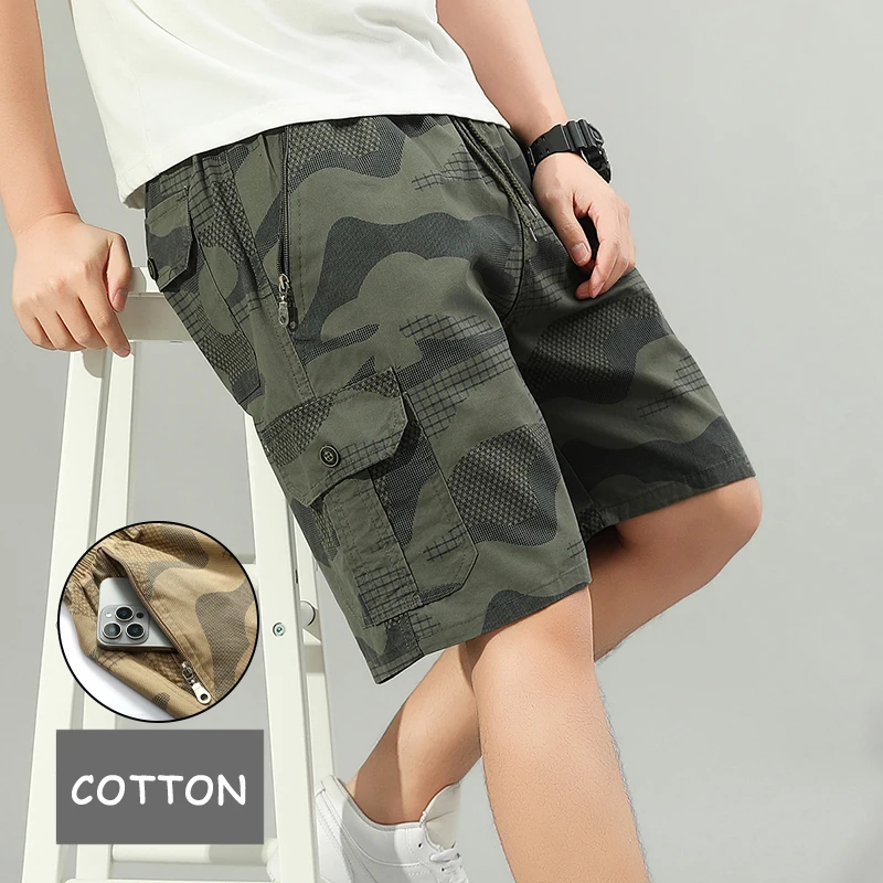 2026 Mens Cargo Shorts Outdoor Hiking Running Shorts Men Light Weight Cotton Workwear Summer Camo Work Shorts with Zipper Pocket