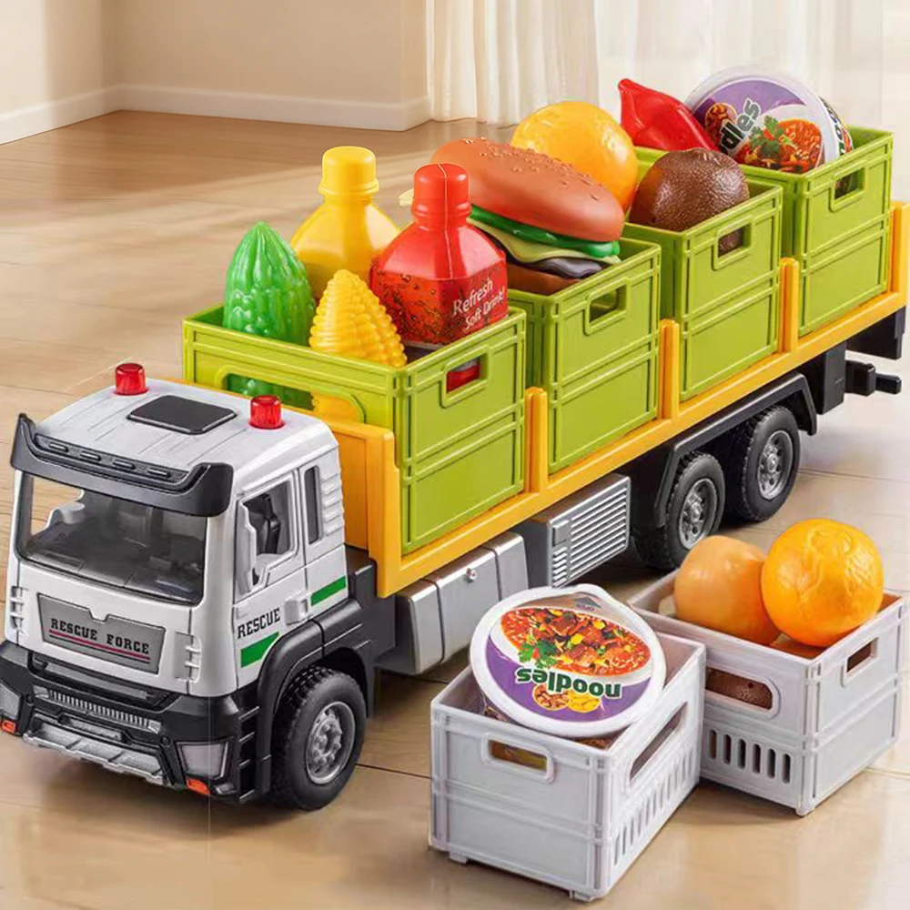 1:32 Alloy Diecast Transport Vehicles Models Cars Toys Slide Forward Fruit Vegetable Transportation Engineering Car Boys Gifts